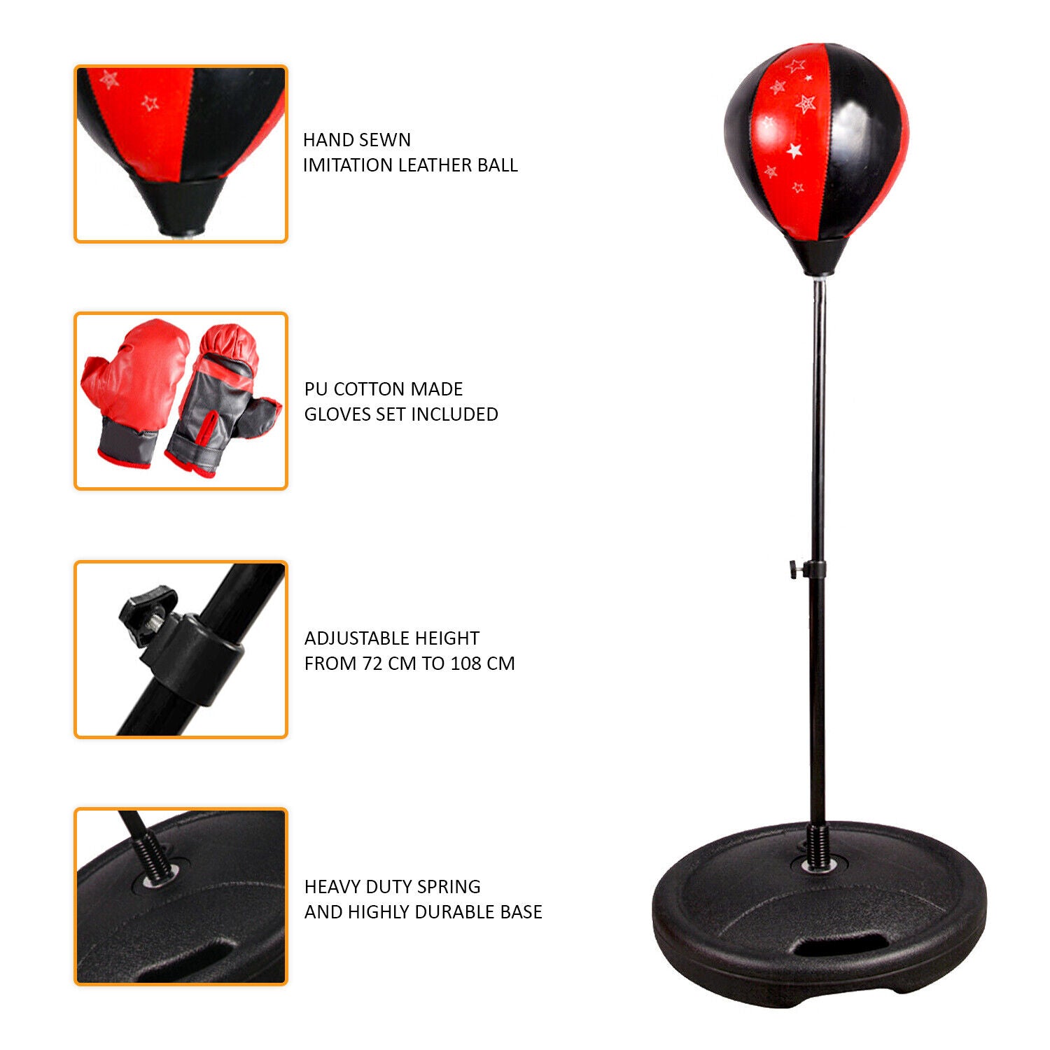 CHILDREN KIDS JUNIOR BOXING PUNCH BALL BAG FREE STANDING SET with MITTS GLOVES