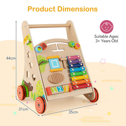 Wooden Baby Walker Push Walker with Learning Activity and Storage