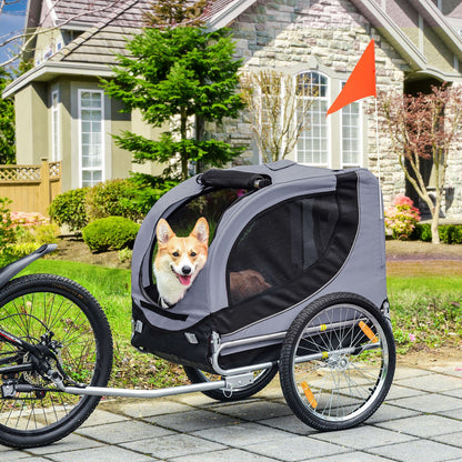 Pawhut Pet Bicycle Trailer Steel Dog Bike Carrier Water Resistant Travel Grey