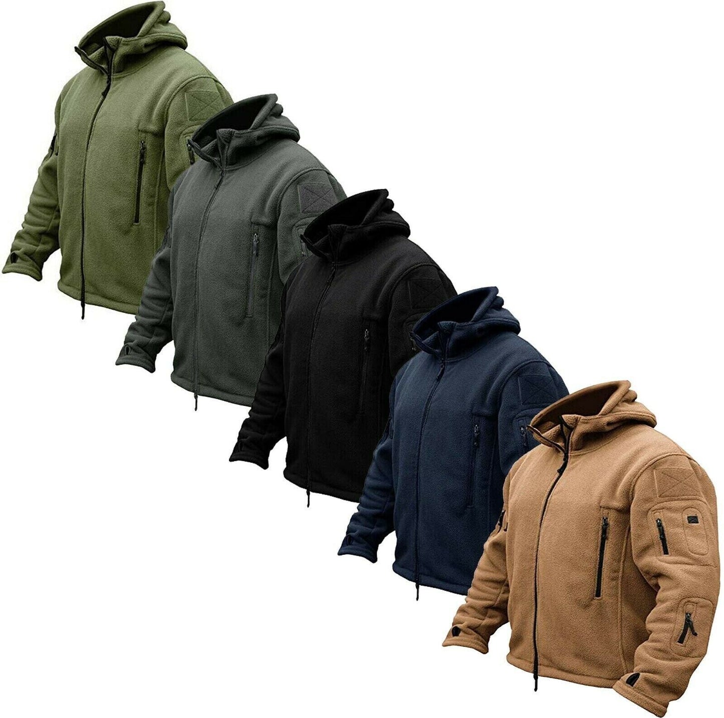 Men Casual Coat Tactical Recon Fleece Jacket Full Zip Army Hoodie Combat Hoody